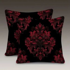 NEW! Set Of Crimson And Black Damask Pillow Covers 18x18